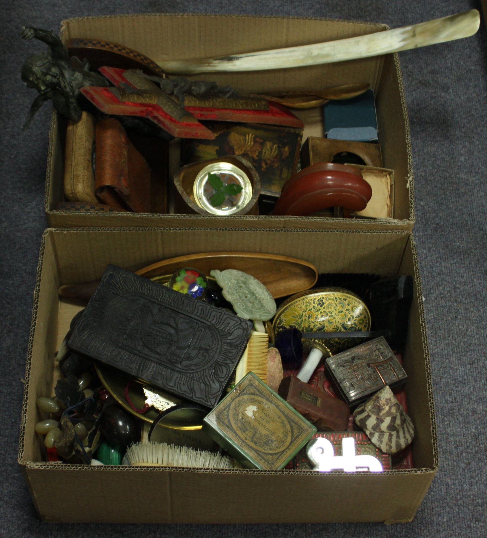 Appraisal: An Indian carved ebony puzzle box and a quantity of