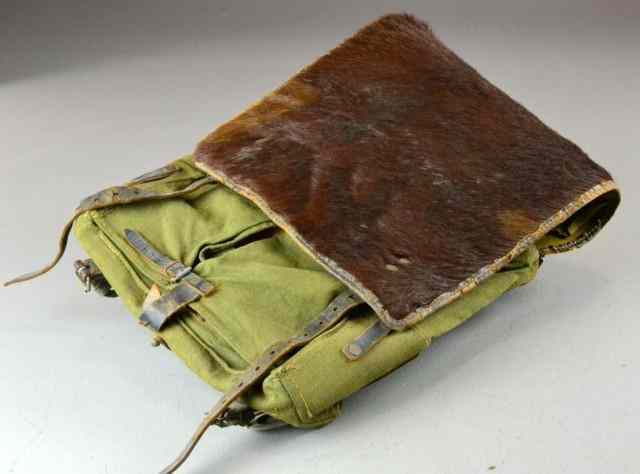 Appraisal: Military Beaver Canvas Mussett Bag WWIWith leather and iron fittings