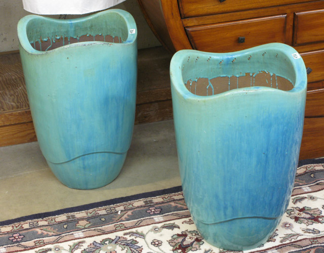 Appraisal: PAIR OF GARDEN PLANTERS each a round clay pottery vessel