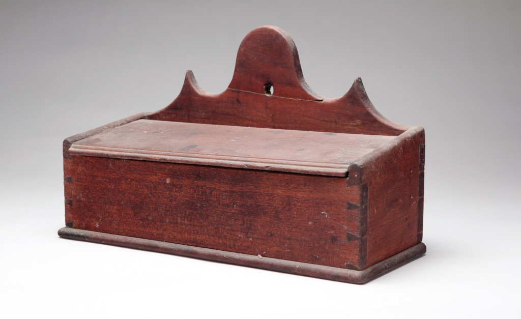 Appraisal: AMERICAN HANGING CANDLE BOX Mid th century cherry Dovetailed case