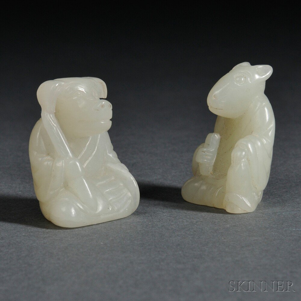 Appraisal: Two Small Stone Figurines China of anthropomorphic zodiac animals stones