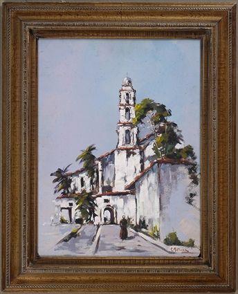 Appraisal: CLEMENT METIVIER - CALIFORNIA MISSION Oil on board x in