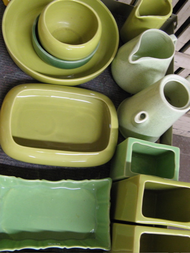 Appraisal: ELEVEN PIECES OF CALIFORNIA BAUER POTTERY TABLEWARE in shades of