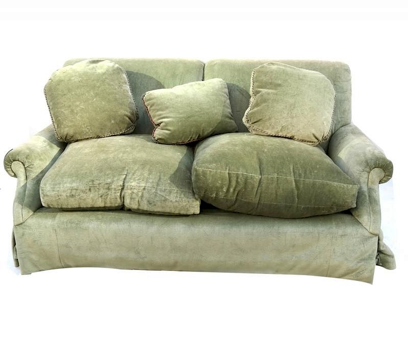 Appraisal: Green Velvet Upholstered Sofa Green velvet upholstered sofa H x