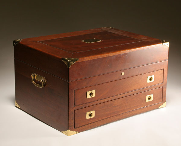 Appraisal: Large silverware chest with brass fittings hinged top two drawers