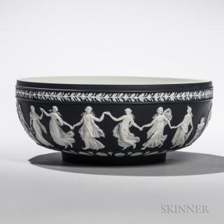 Appraisal: Wedgwood Black Jasper Dip Bowl England applied white Dancing Hours