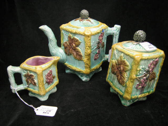 Appraisal: pc Majolica Pottery Tea Set berry floral decor