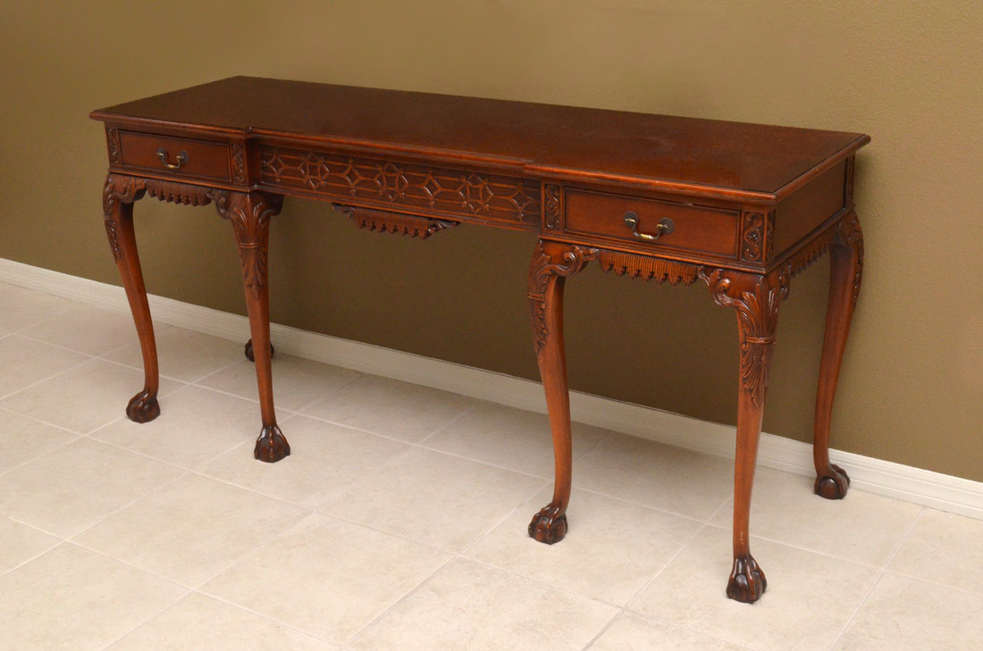 Appraisal: CONTEMPORARY CARVED CHIPPENDALE STYLE SIDEBOARD Mahogany sideboard carved center skirt