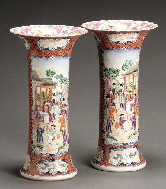 Appraisal: Pair of Chinese Export 'Mandarin Palette' Vases Late th Century