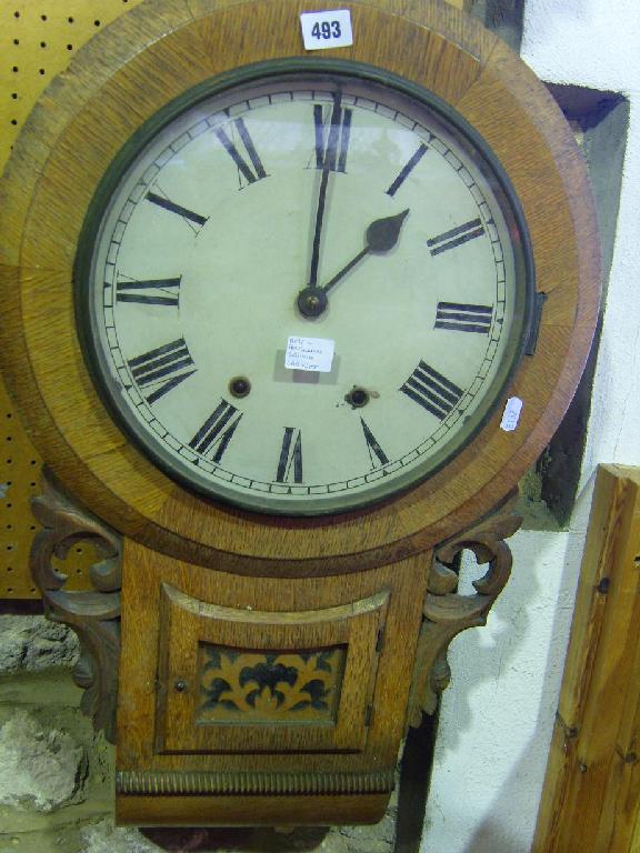 Appraisal: A late th century oak drop dial wall clock with