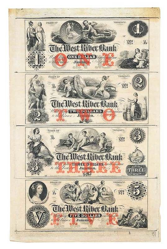 Appraisal: Uncut Sheet Currency The West River Bank Vermont broken bank