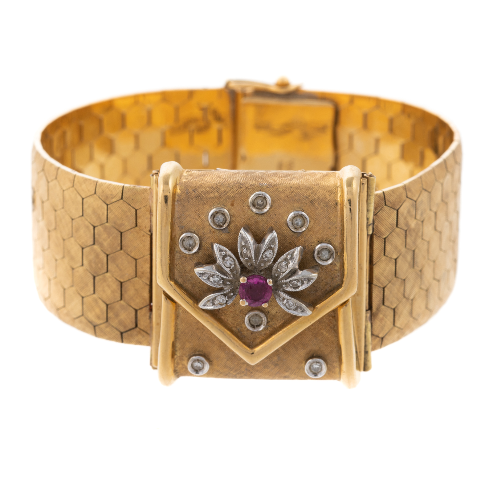 Appraisal: A VINTAGE COVERED DIAMOND RUBY ROLEX WATCH K yellow gold