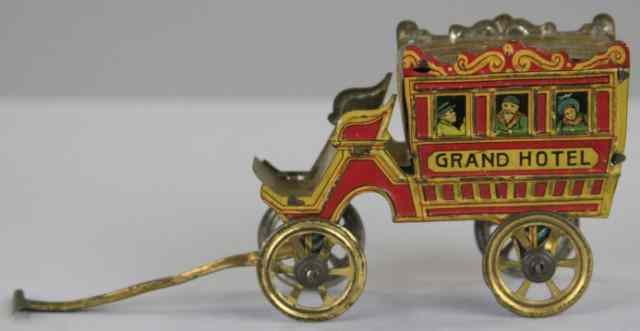 Appraisal: GRAND HOTEL COACH PENNY TOY Meier Germany lithographed tin passenger