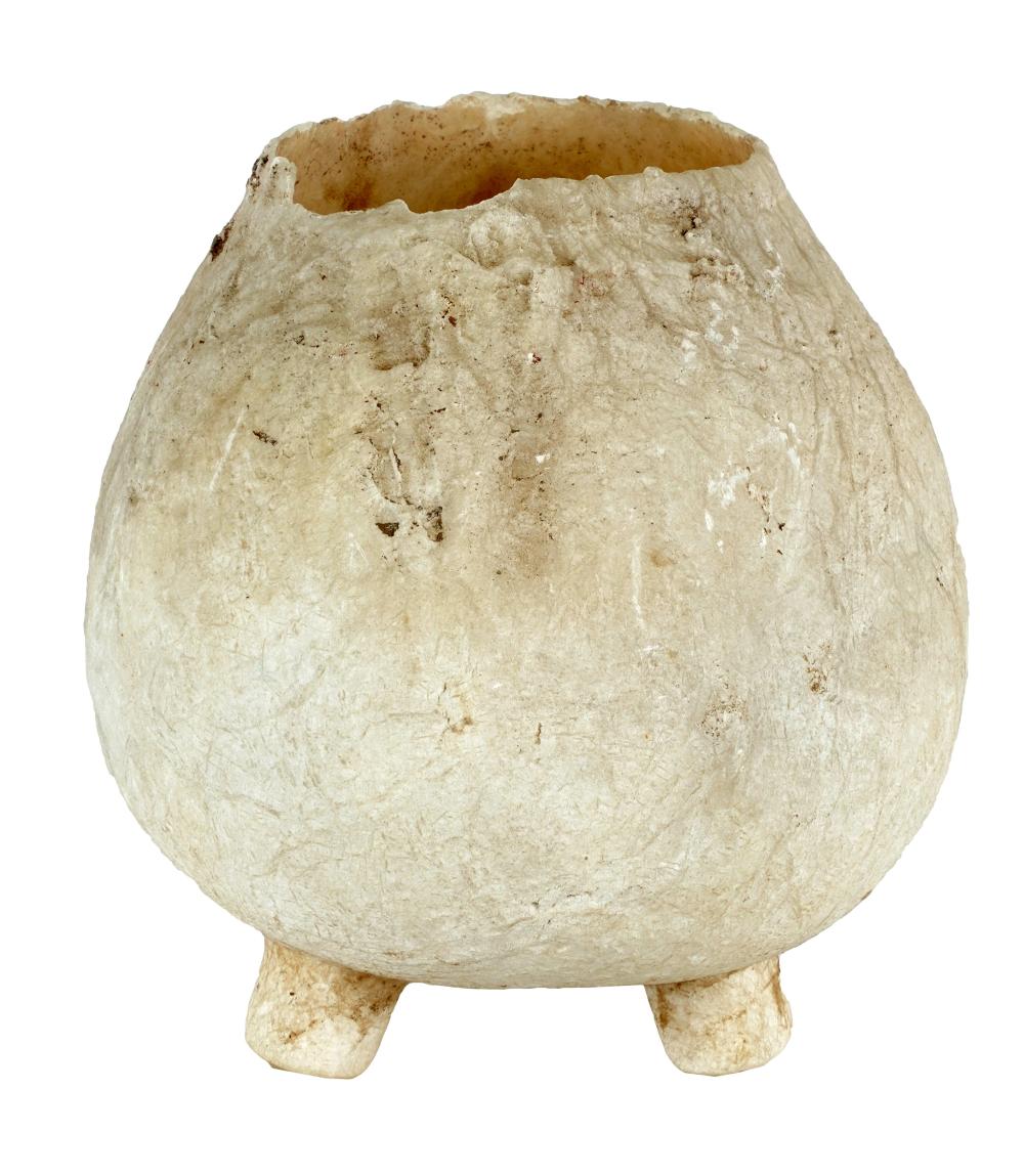 Appraisal: ALABASTER TRIPOD VASEwith handwritten paper label Maya civilization classic period