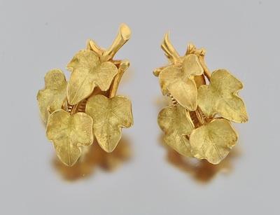 Appraisal: A Pair of Ivy Design Earrings k yellow gold earrings