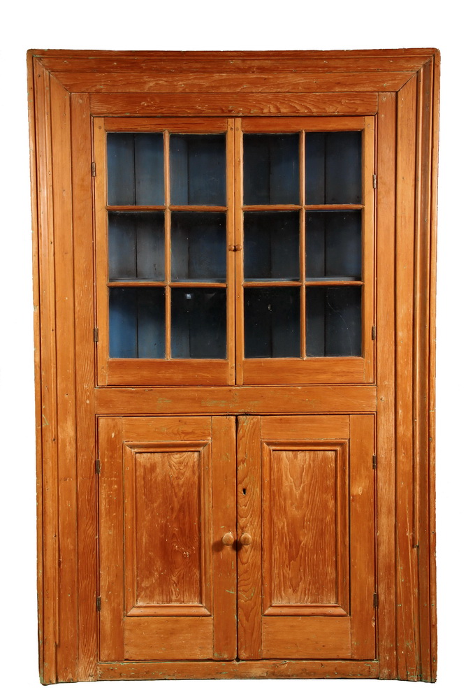 Appraisal: COLONIAL PINE CORNER CUPBOARD - th c Country Yellow Pine