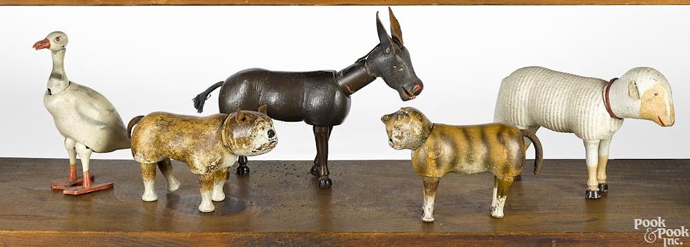 Appraisal: Five Schoenhut painted wood animals with painted eyes to include