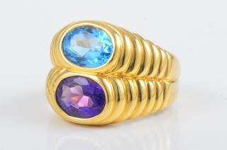 Appraisal: Bulgari Color Bulgari k gold two stone ring one blue