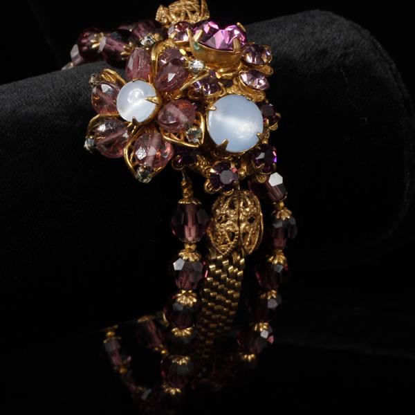 Appraisal: Miriam Haskell Multi-Strand Amethyst Glass Beaded Gold Tone Chain Bracelet