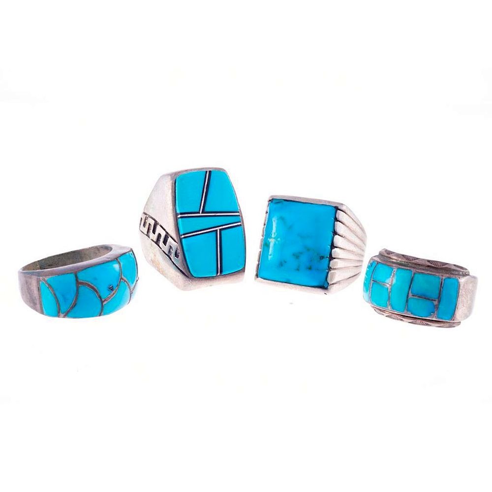 Appraisal: NAVAJO TURQUOISE RINGS Old Pawn Southwest jewelry consisting of a