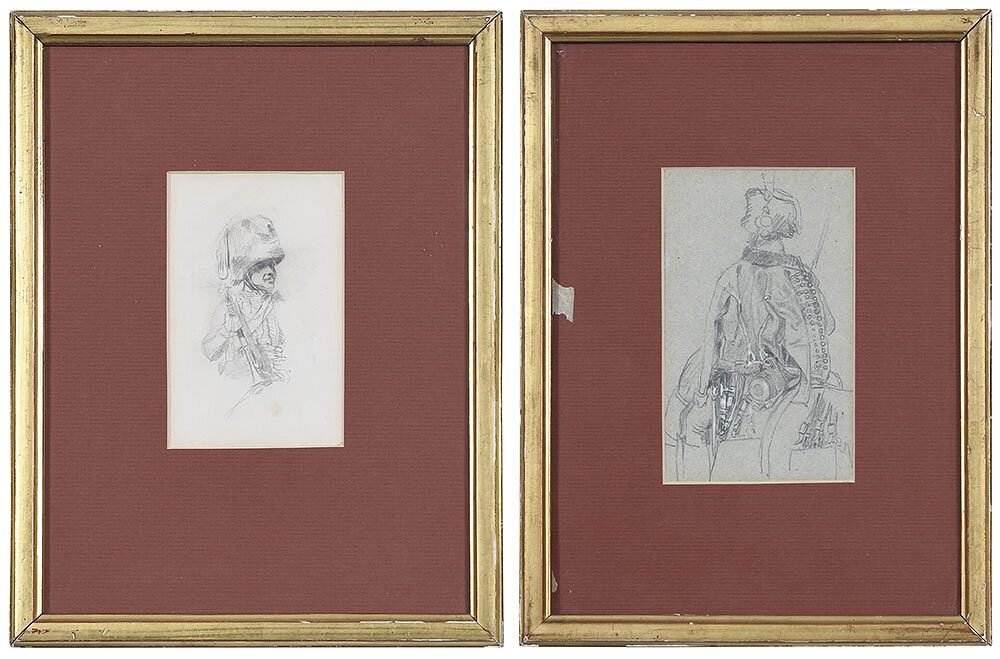 Appraisal: Attributed to Jean-Louis-Ernest Meissonier French - Two military related sketches