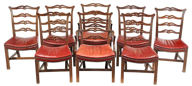 Appraisal: Set Eight Chippendale Style Ribbon Back Chairs British th century