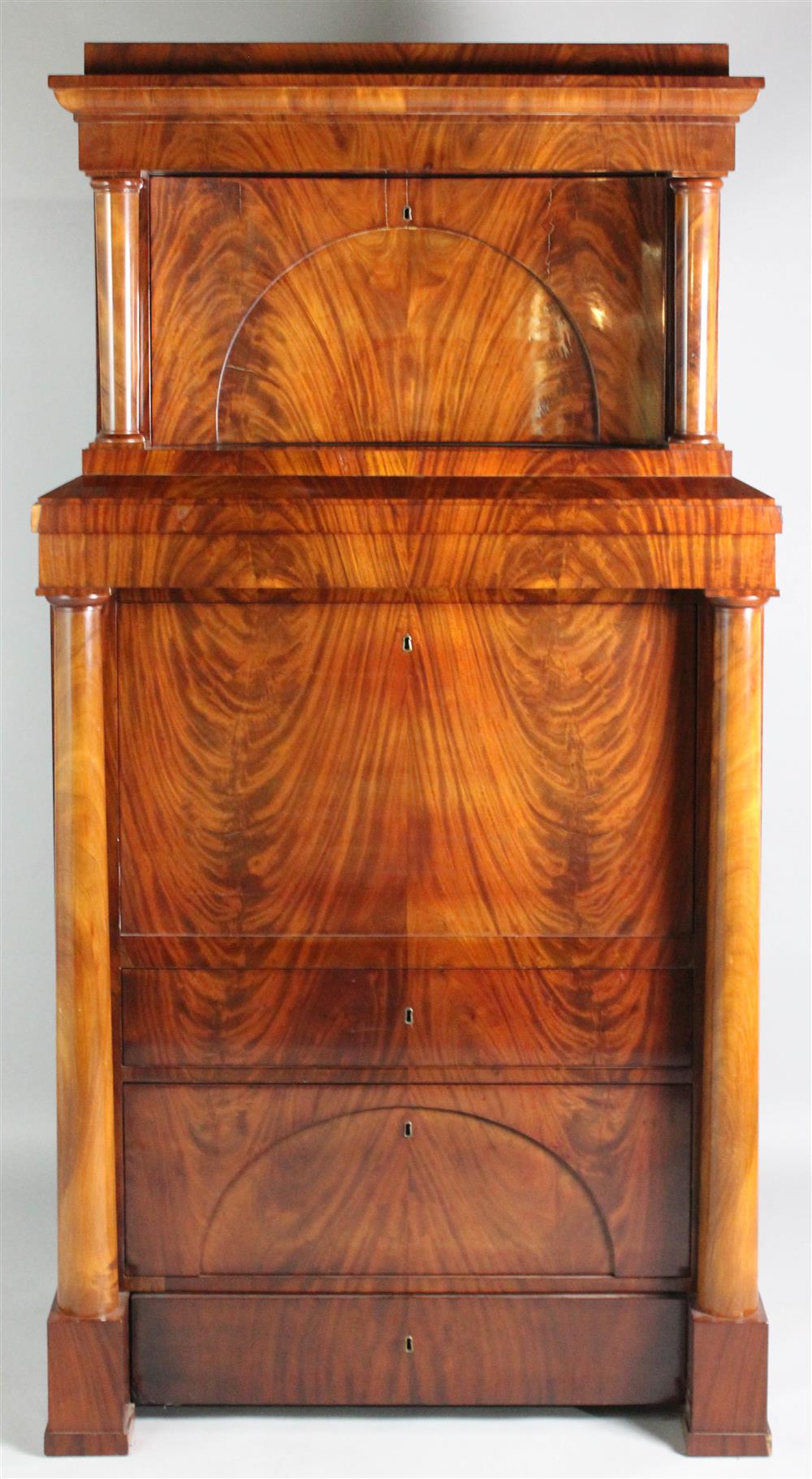 Appraisal: BIEDERMEIER MAHOGANY SECRETAIRE A ABATTANT early th Century secondary woods