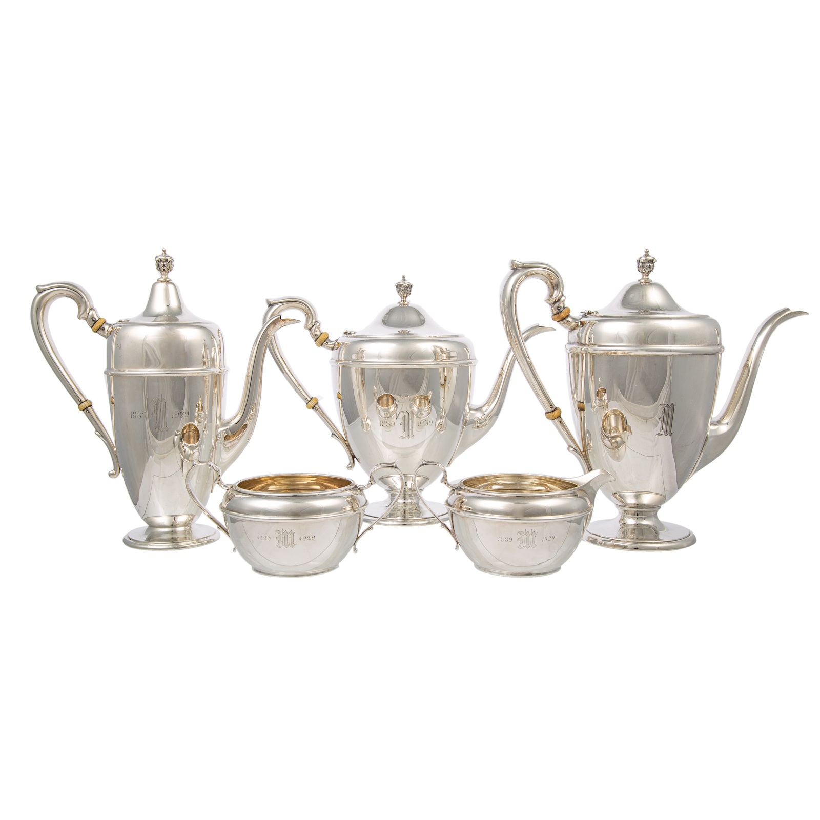 Appraisal: FIVE-PIECE RICHARD DIMES STERLING TEA COFFEE SERVICE Model comprising coffee