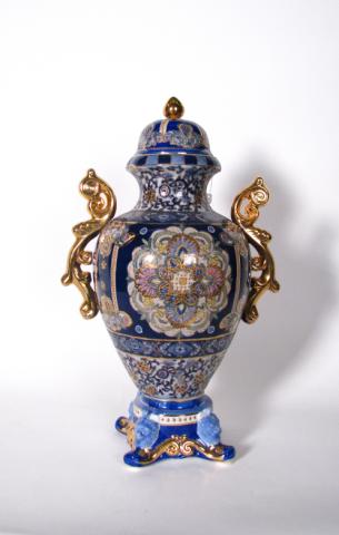 Appraisal: Contemporary Chinese handled urn inches tall blue and white ground