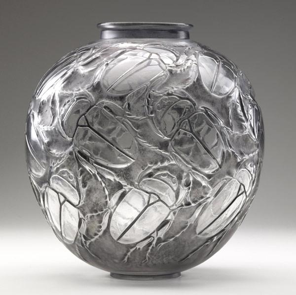 Appraisal: LALIQUE Grosses Scarabees vase of clear and frosted glass with