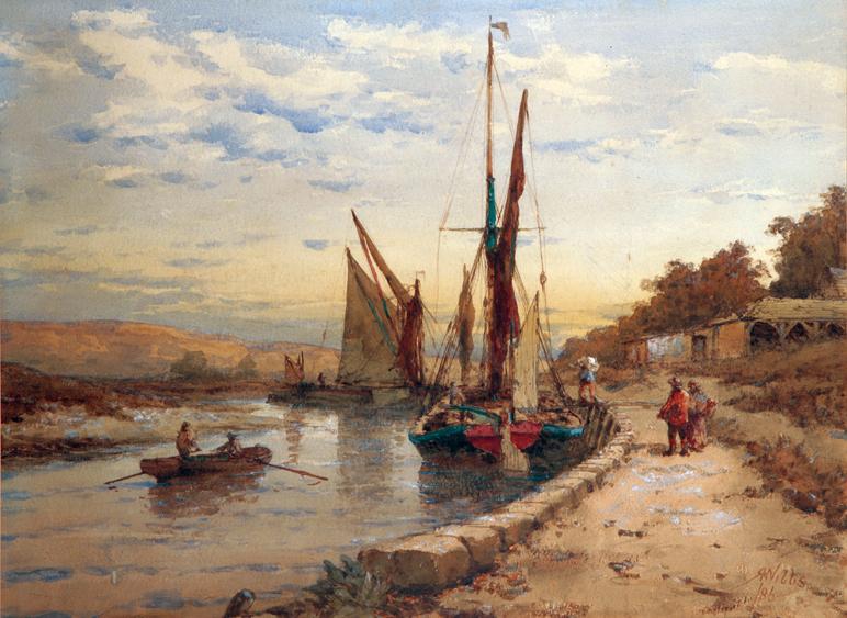 Appraisal: RICHARD HENRY NIBBS Fishing boats and rowing boat with figures