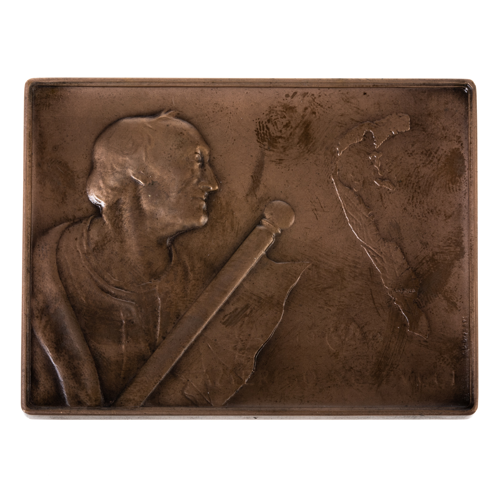 Appraisal: AMERIGO VESPUCCI PLAQUE IN BRONZE By VD Brenner was the