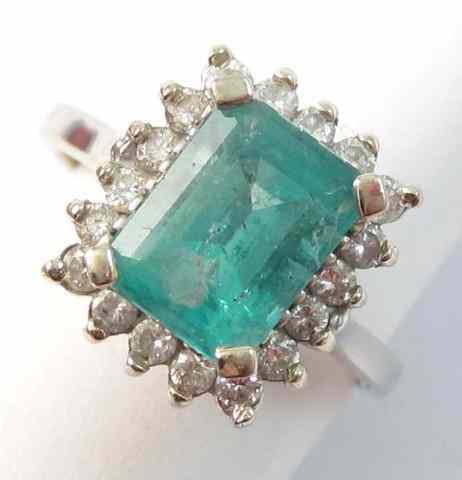 Appraisal: EMERALD DIAMOND AND WHITE GOLD RING k gold set with