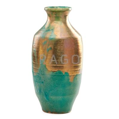 Appraisal: PEWABIC Tall baluster vase verdigris gold Condition Report