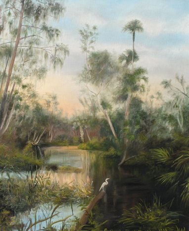 Appraisal: EARLY FLORIDA ''OCKLAWAHA RIVER'' PAINTING Oil Board depicts a peaceful