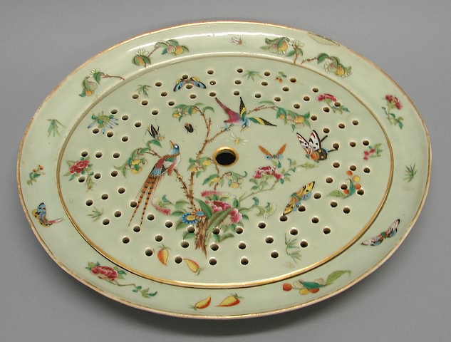 Appraisal: Interior with multicolored enameled exotic birds insects and flowers damaged