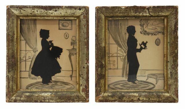 Appraisal: lot of Framed cutout silhouette portraits mounted on paper with