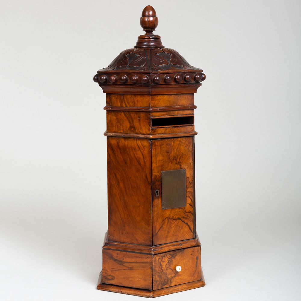 Appraisal: Regency Mahogany Tabletop Post Box Fitted with a drawer with