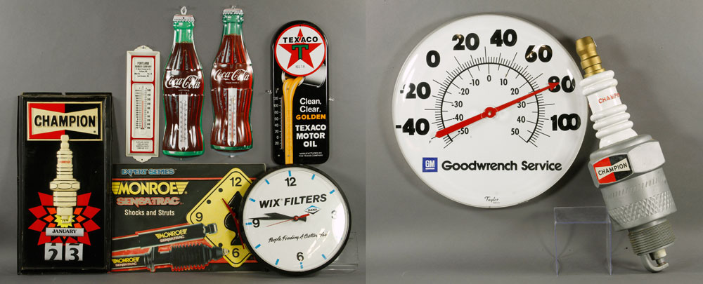 Appraisal: - Advertising Thermometers Lot of nine advertising thermometers and clocks