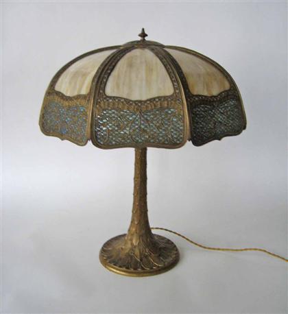 Appraisal: Bronze art glass table lamp th century