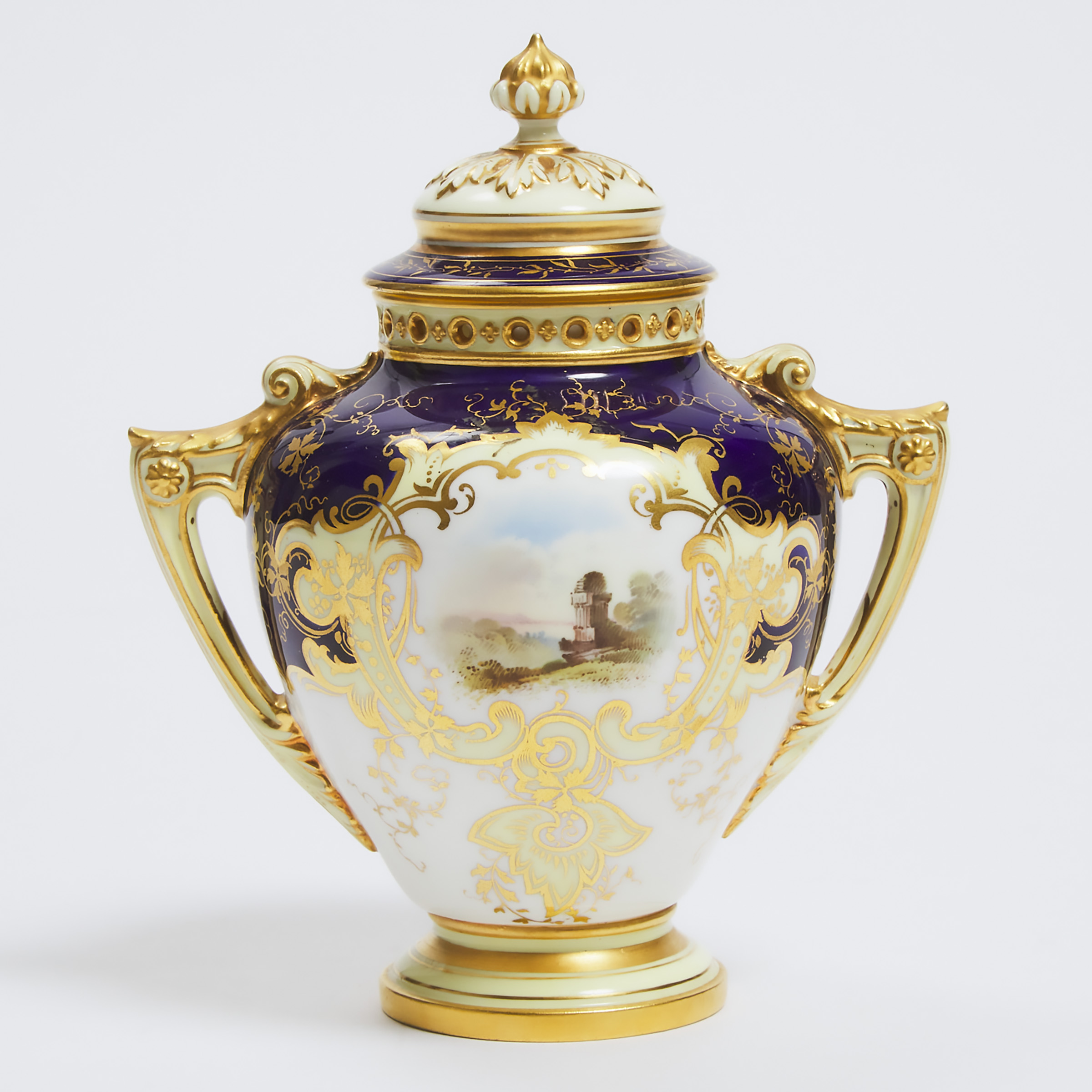 Appraisal: Coalport Topographical Two-Handled Potpourri Vase and Cover early th century