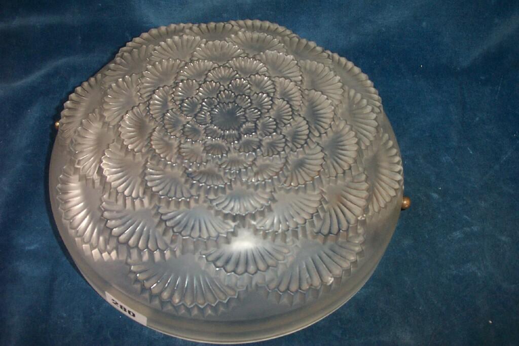 Appraisal: A Lalique frosted glass ceiling shade of circular form with