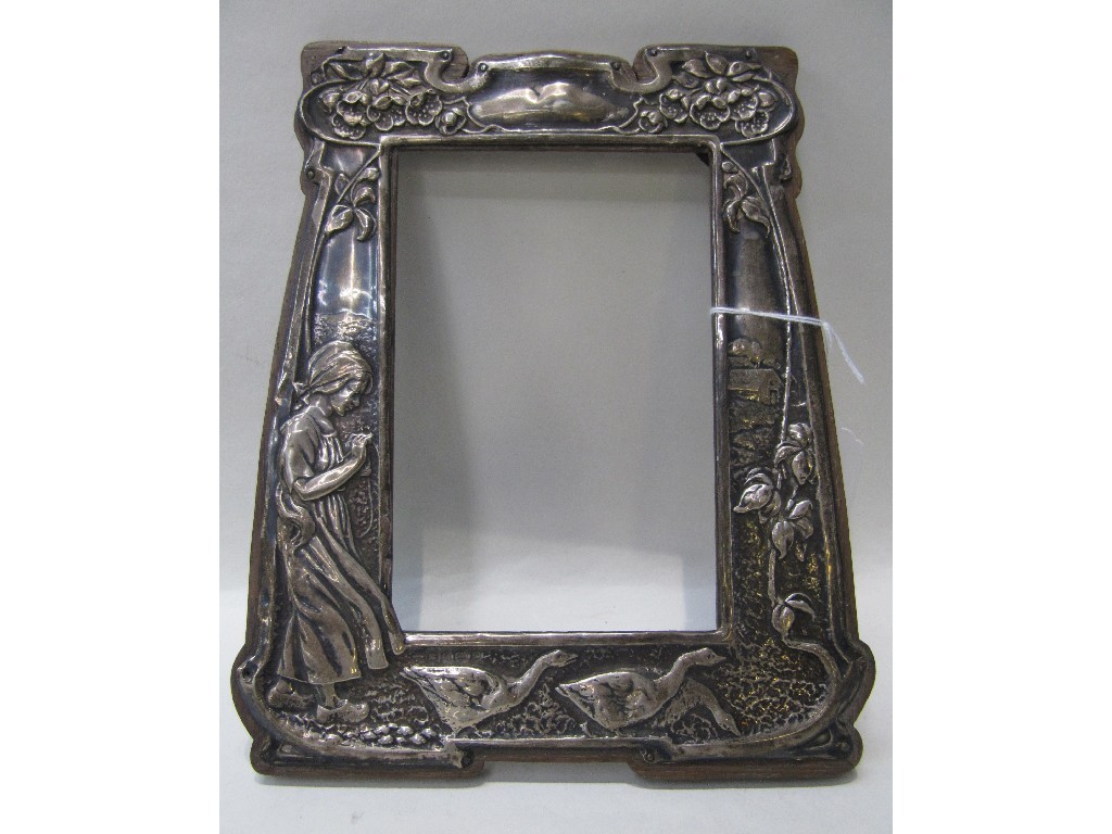 Appraisal: Art Nouveau silver mounted photo frame embossed with flowers and