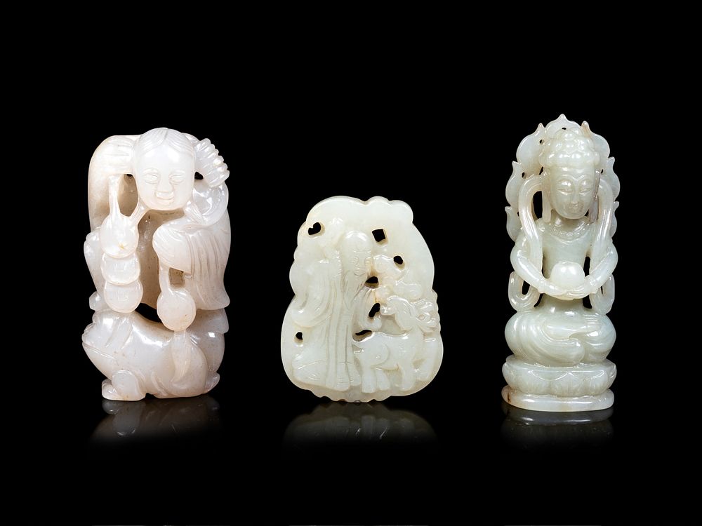 Appraisal: Three Chinese Celadon Jade Carved Figures of Immortals Three Chinese