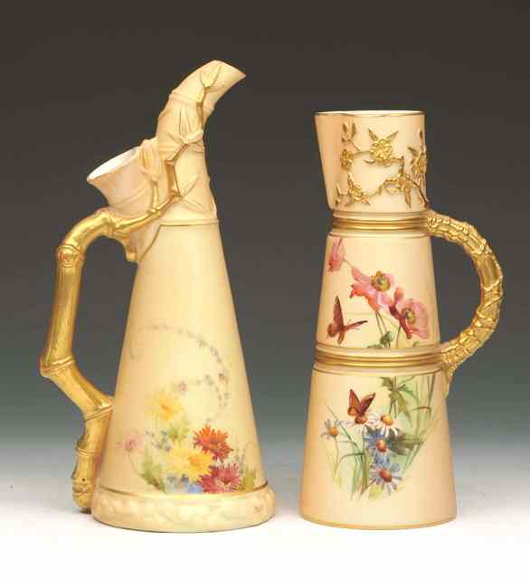 Appraisal: A ROYAL WORCESTER BLUSH IVORY TAPERING JUG with gilded handle