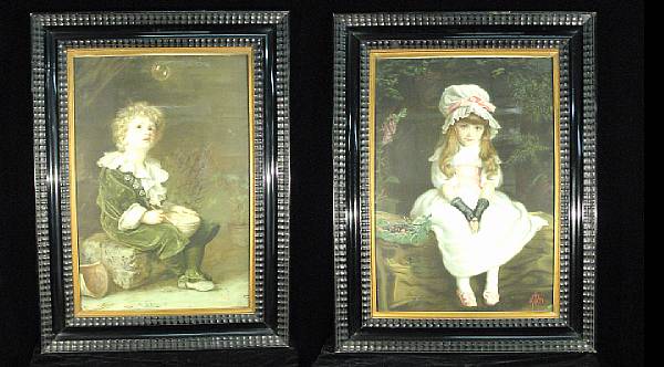 Appraisal: After John Everett Millais Bubbles Cherry Ripe Chromolithographs in matching