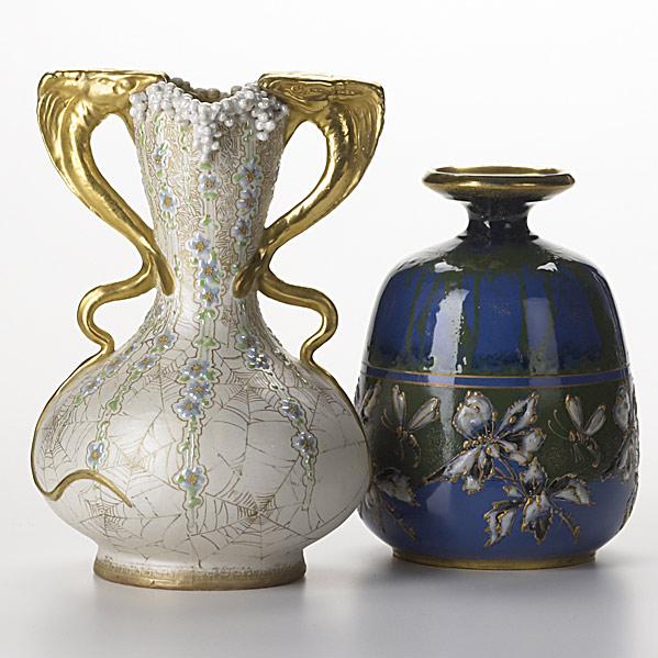 Appraisal: RIESSNER STELLMACHER KESSELTwo Amphora porcelain vessels with enameled decorationRed RSTK