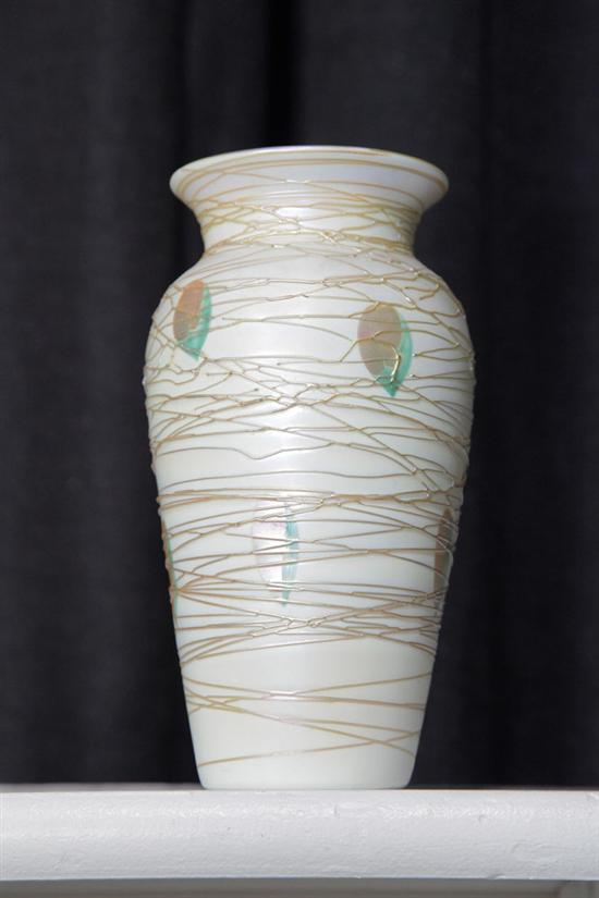 Appraisal: DURAND ART GLASS VASE Cream colored vase with gold threading