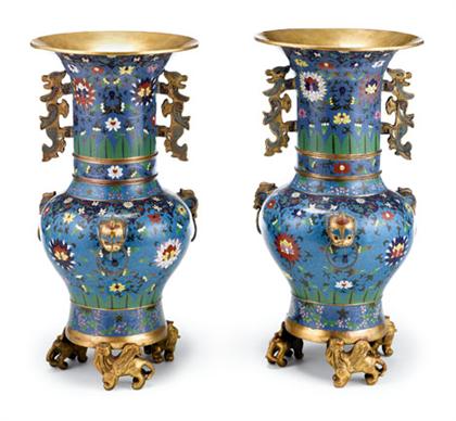 Appraisal: Large pair of Chinese cloisonne baluster vases Of foliate ribbed