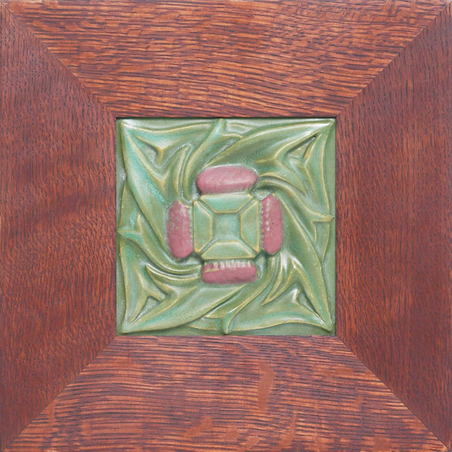 Appraisal: Rookwood Faience tile deeply carved organic design under a red